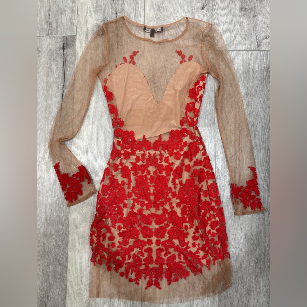 For Love And Lemons Luau Red Lace Mini Dress - Picture 4 of 5